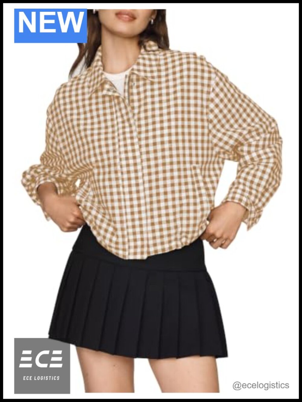 Oversized Gingham Plaid Zip Up Jacket Stand Collar Batwing Sleeve Casual Coat
